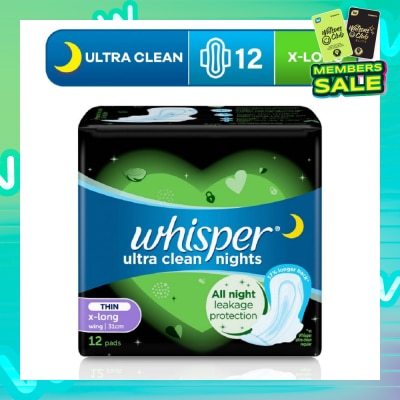 WHISPER Ultra Clean X-Long Sanitary Pad Thin Wings 31cm (For Heavy Day or Night Use) 12s