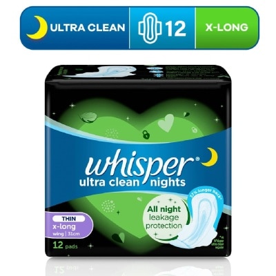 WHISPER Ultra Clean X-Long Sanitary Pad Thin Wings 31cm (For Heavy Day or Night Use) 12s