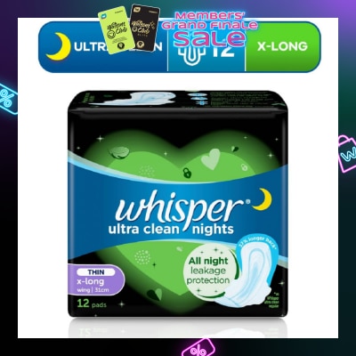 WHISPER Ultra Clean X-Long Sanitary Pad Thin Wings 31cm (For Heavy Day or Night Use) 12s