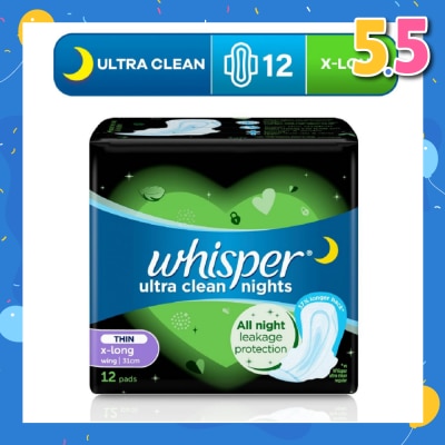 WHISPER Ultra Clean X-Long Sanitary Pad Thin Wings 31cm (For Heavy Day or Night Use) 12s