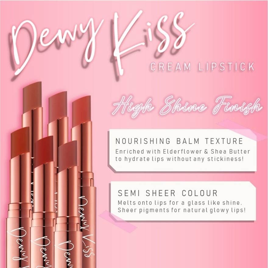 Dewy Kiss Cream Lipstick (501 Nudie) Gives You An Undeniable Kissable Pout With Juicy Shine, 3g