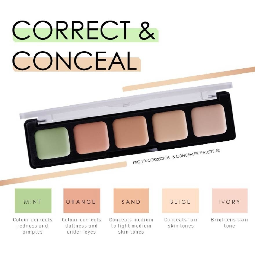 Pro Fix Corrector & Concealer Palette Ex (Set Of 5 Corrector Colours To Help You Professionally Target Skin Discolouration And Blemishes) 1s