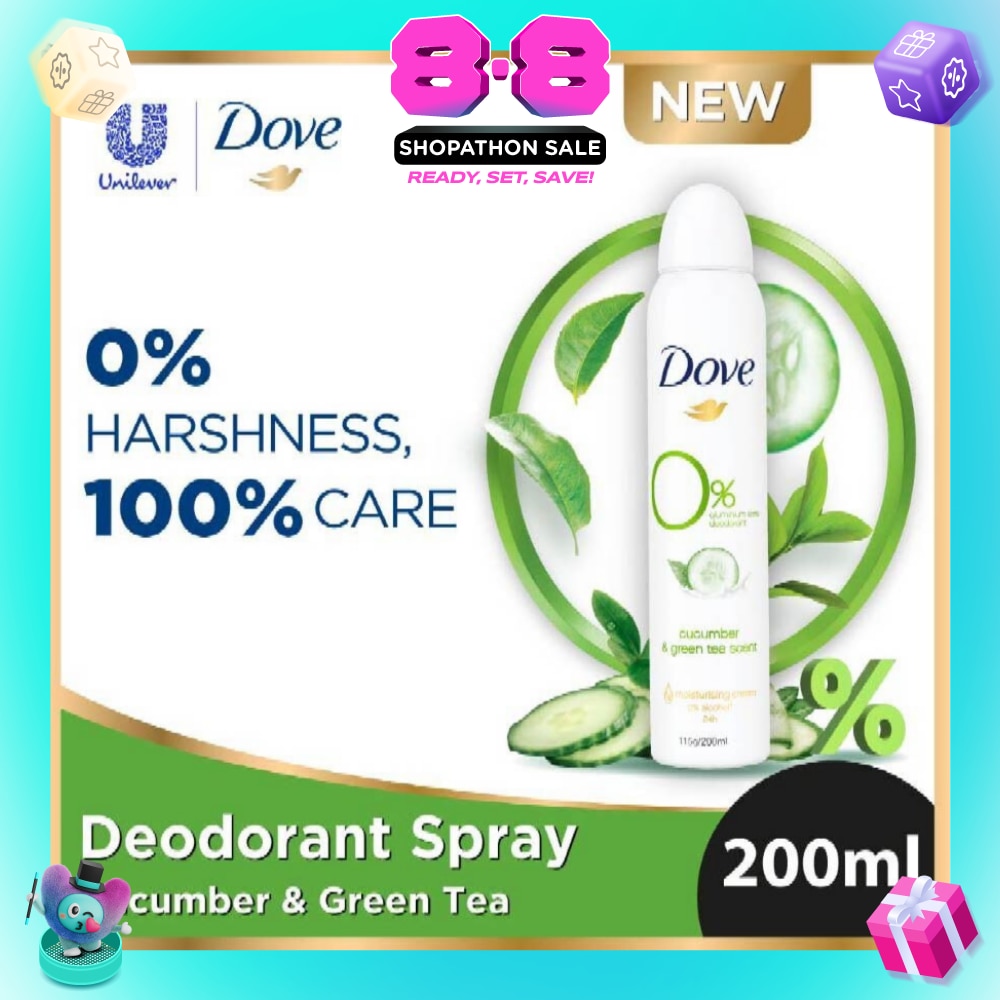 Dove 0% aluminium salts deodorant (Cucumber & Green Tea scent) 200ml (Expiry: Feb`2027)