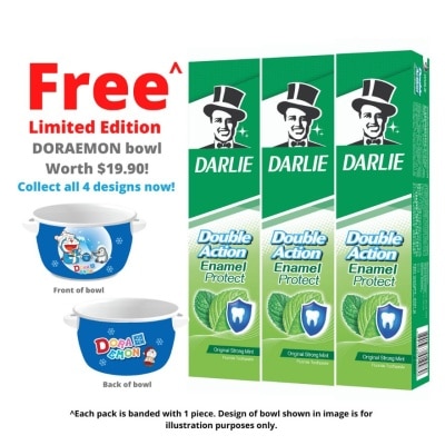 DARLIE Double Action Enamel Protect Strong Mint Toothpaste Promo Packset consists 200g x 3s + Free Limitd Edition Doraemon Bowl 1s (*Designs Issued at Random)