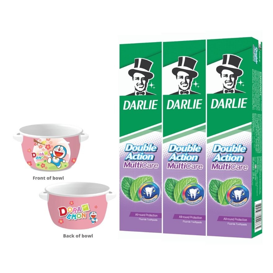 Double Action Multicare Toothpaste Promo Packset consists 180g x 3s + Free Limitd Edition Doraemon Bowl 1s (*Designs Issued at Random)