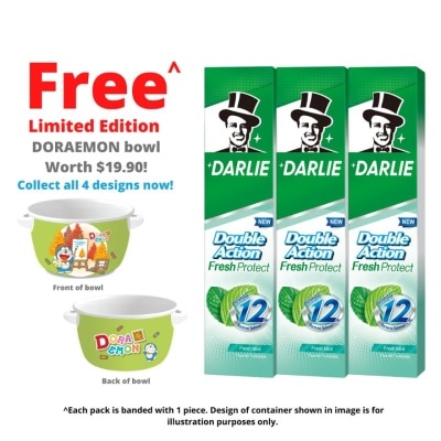 DARLIE Double Action Fresh Protect Toothpaste Fresh Mint Promo Packset 180g x 3s + Free Limitd Edition Doraemon Bowl 1s (*Designs Issued at Random)