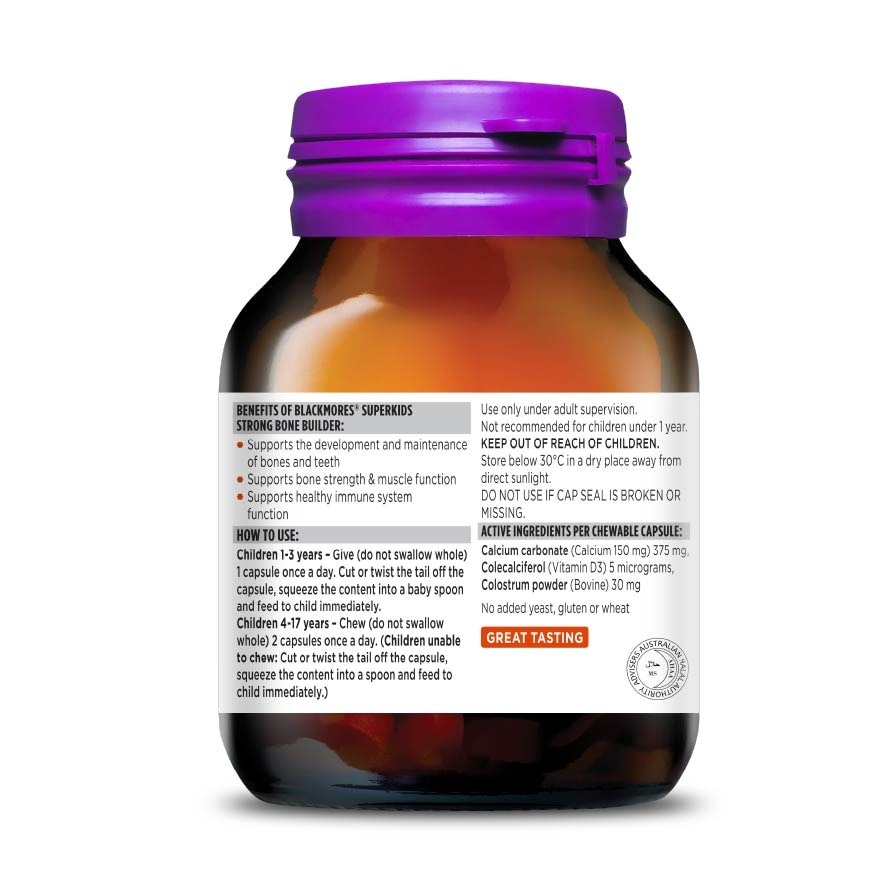 Superkids Strong Bone Builder Orange Chewable Capsule (To Supports Strong Bone, Teeth, Healthy Growth, Immune Health & Promotes Calcium Absorption) 60s