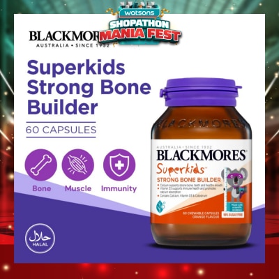 BLACKMORES - Superkids Strong Bone Builder Orange Chewable Capsule (To Supports Strong Bone, Teeth, Healthy Growth, Immune Health & Promotes Calcium Absorption) 60s