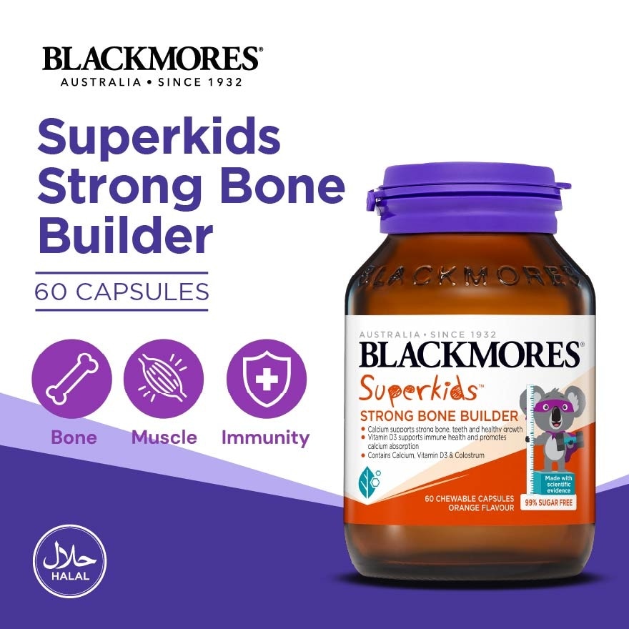 Superkids Strong Bone Builder Orange Chewable Capsule (To Supports Strong Bone, Teeth, Healthy Growth, Immune Health & Promotes Calcium Absorption) 60s
