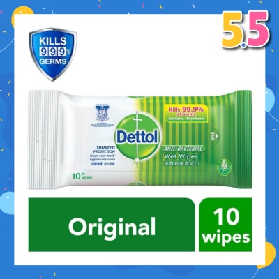 DETTOL Anti-Bacterial Wet Wipes Original (Removes 99.9% Germs) 10s