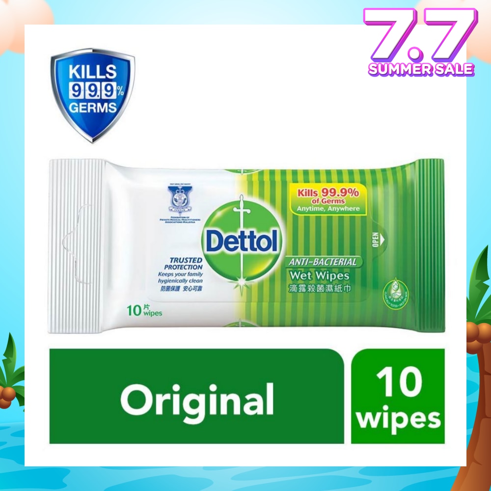 Anti-Bacterial Wet Wipes Original (Removes 99.9% Germs) 10s