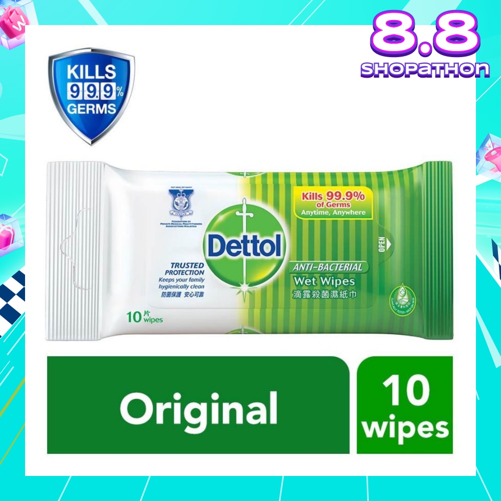 Anti-Bacterial Wet Wipes Original (Removes 99.9% Germs) 10s