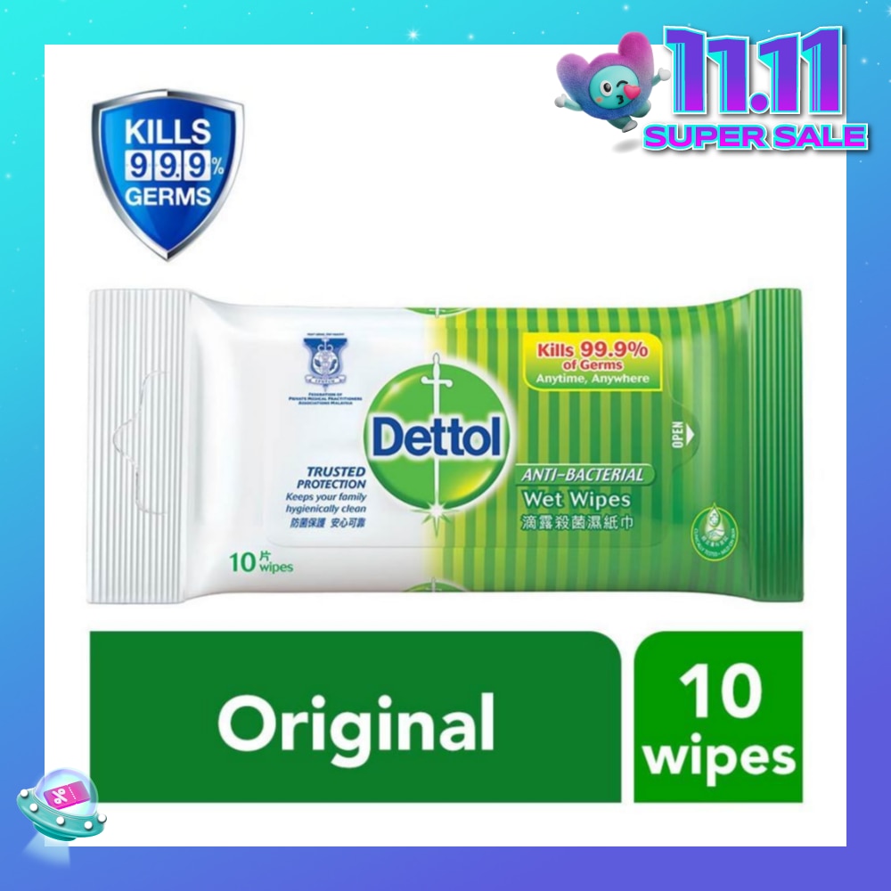 Anti-Bacterial Wet Wipes Original (Removes 99.9% Germs) 10s