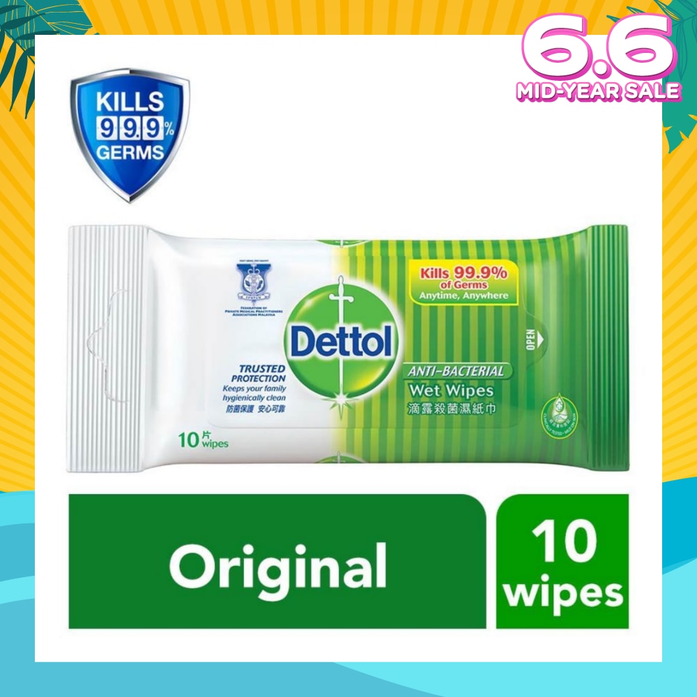 Anti-Bacterial Wet Wipes Original (Removes 99.9% Germs) 10s