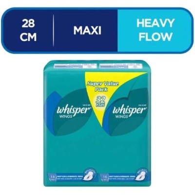 WHISPER Heavy and Overnight Flow with Wings Sanitary Napkins 32pads