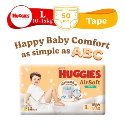 HUGGIES Airsoft Diaper Tape (for 10kg to 15kg) 50s (Expiry: Nov`2025)