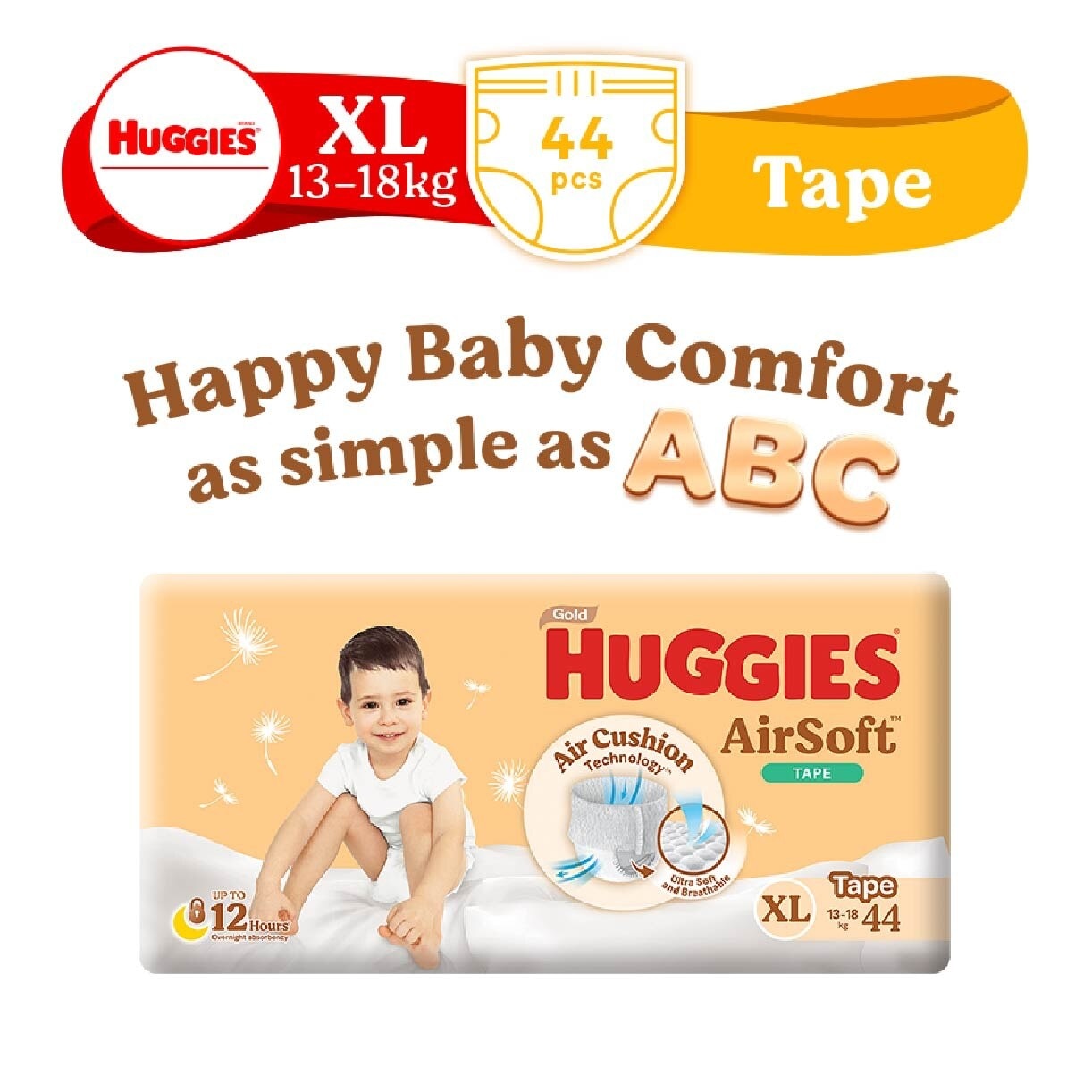 Huggies Airsoft Tape Size XL (for 13kg to 18kg) 44s (Expiry: Jan`2026)