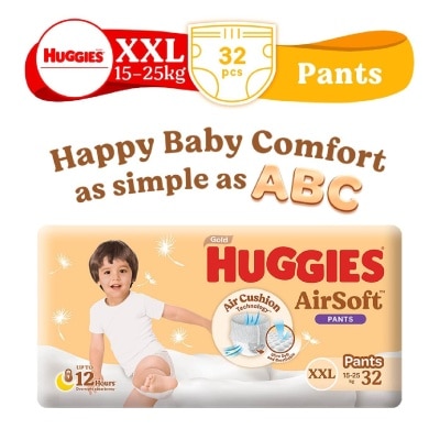 HUGGIES Gold Airsoft Pants Size XXL (For 15kg - 25kg + Ultra Breathable + Stronger Absorption Up to 12hrs) 32s