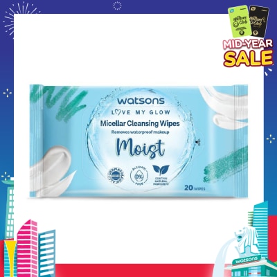 WATSONS Micellar Cleansing Wipes Moist (Removes Waterproof Makeup, Dermatologically Tested, Alcohol Free) 20s