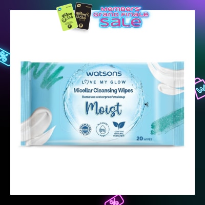 WATSONS Micellar Cleansing Wipes Moist (Removes Waterproof Makeup, Dermatologically Tested, Alcohol Free) 20s