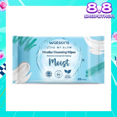 WATSONS Micellar Cleansing Wipes Moist (Removes Waterproof Makeup, Dermatologically Tested, Alcohol Free) 20s
