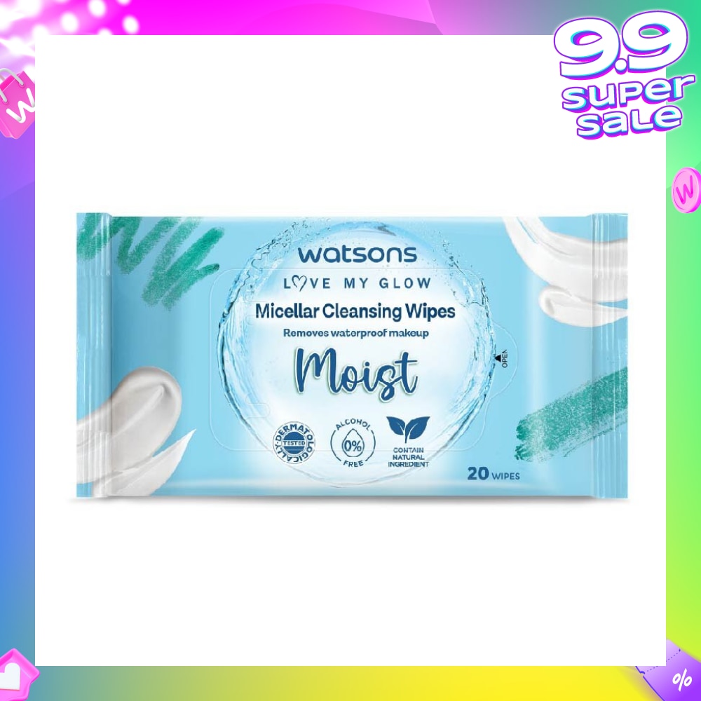 Micellar Cleansing Wipes Moist (Removes Waterproof Makeup, Dermatologically Tested, Alcohol Free) 20s