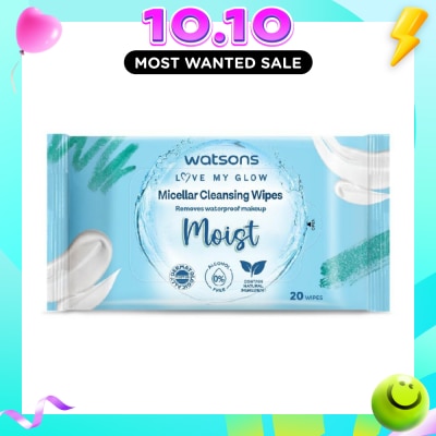 WATSONS Micellar Cleansing Wipes Moist (Removes Waterproof Makeup, Dermatologically Tested, Alcohol Free) 20s image