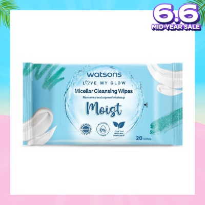 WATSONS Micellar Cleansing Wipes Moist (Removes Waterproof Makeup, Dermatologically Tested, Alcohol Free) 20s