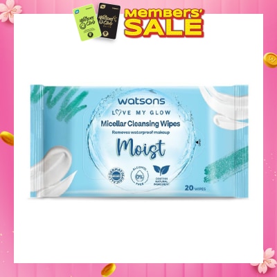 WATSONS Micellar Cleansing Wipes Moist (Removes Waterproof Makeup, Dermatologically Tested, Alcohol Free) 20s