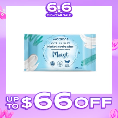 WATSONS - Micellar Cleansing Wipes Moist (Removes Waterproof Makeup, Dermatologically Tested, Alcohol Free) 20s