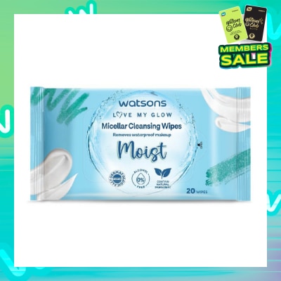 WATSONS Micellar Cleansing Wipes Moist (Removes Waterproof Makeup, Dermatologically Tested, Alcohol Free) 20s
