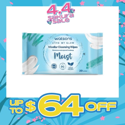 WATSONS - Micellar Cleansing Wipes Moist (Removes Waterproof Makeup, Dermatologically Tested, Alcohol Free) 20s
