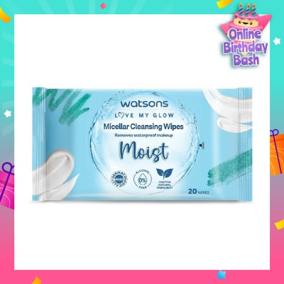 WATSONS Micellar Cleansing Wipes Moist (Removes Waterproof Makeup, Dermatologically Tested, Alcohol Free) 20s