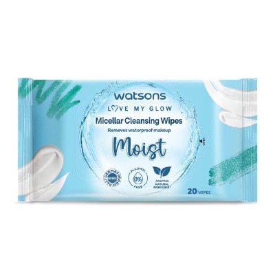 WATSONS Micellar Cleansing Wipes Moist (Removes Waterproof Makeup, Dermatologically Tested, Alcohol Free) 20s