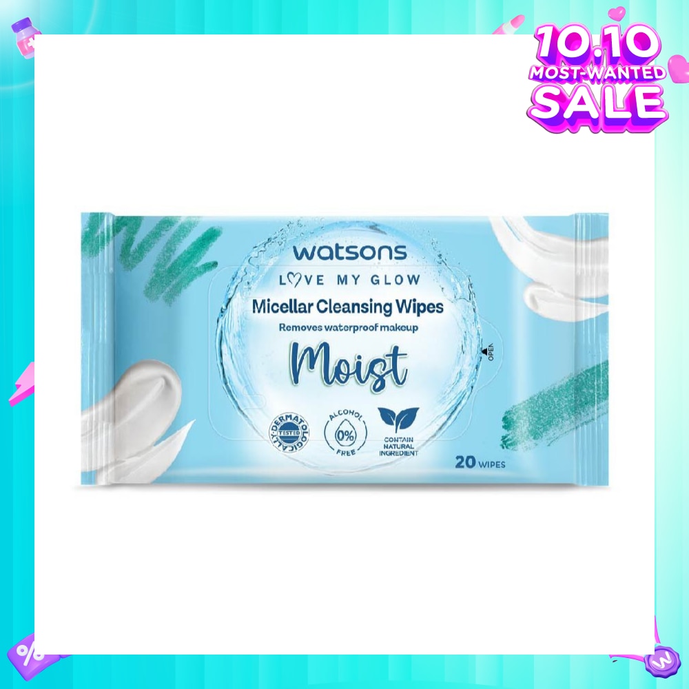 Micellar Cleansing Wipes Moist (Removes Waterproof Makeup, Dermatologically Tested, Alcohol Free) 20s