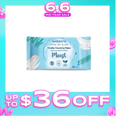 WATSONS - Micellar Cleansing Wipes Moist (Removes Waterproof Makeup, Dermatologically Tested, Alcohol Free) 20s