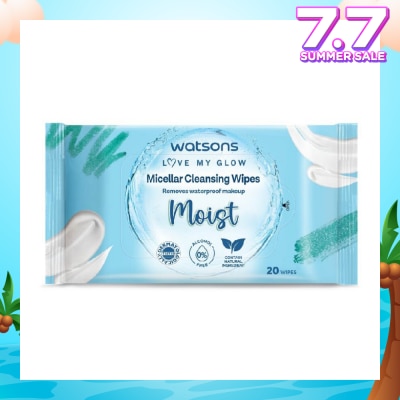 WATSONS Micellar Cleansing Wipes Moist (Removes Waterproof Makeup, Dermatologically Tested, Alcohol Free) 20s