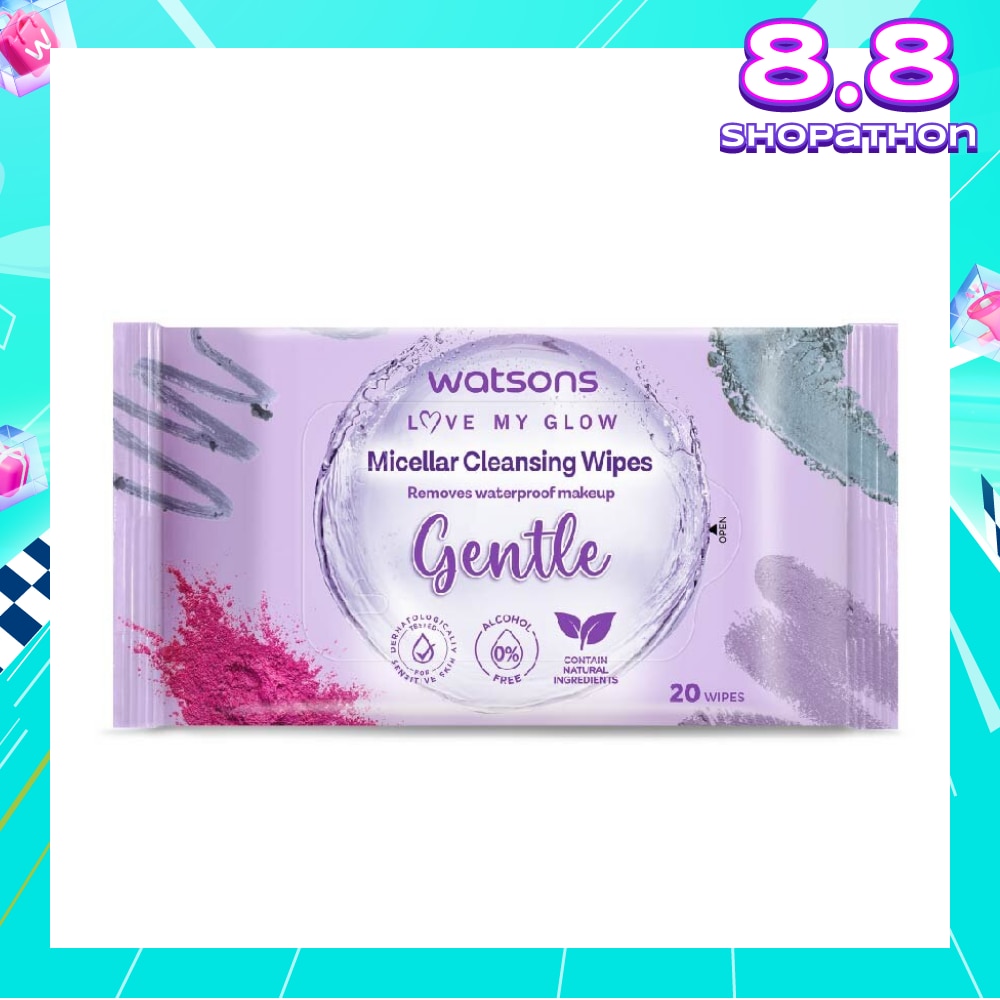 Micellar Cleansing Wipes Gentle (Removes Waterproof Makeup, Dermatologically Tested, Alcohol Free) 20s