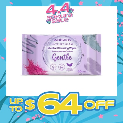 WATSONS - Micellar Cleansing Wipes Gentle (Removes Waterproof Makeup, Dermatologically Tested, Alcohol Free) 20s