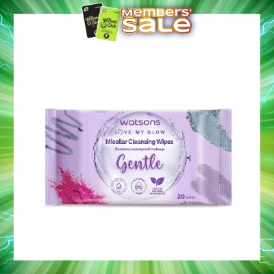 WATSONS - Micellar Cleansing Wipes Gentle (Removes Waterproof Makeup, Dermatologically Tested, Alcohol Free) 20s