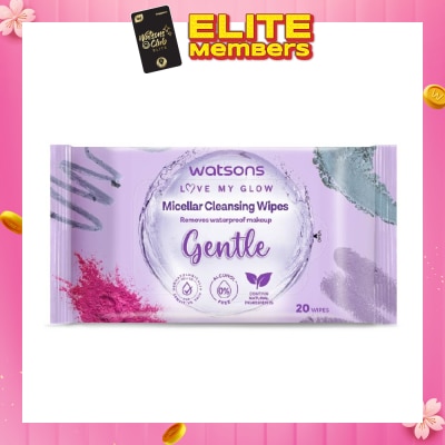 WATSONS Micellar Cleansing Wipes Gentle (Removes Waterproof Makeup, Dermatologically Tested, Alcohol Free) 20s