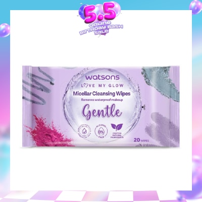 WATSONS - Micellar Cleansing Wipes Gentle (Removes Waterproof Makeup, Dermatologically Tested, Alcohol Free) 20s