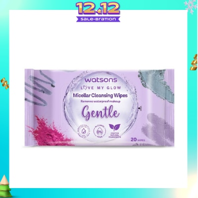 WATSONS Micellar Cleansing Wipes Gentle (Removes Waterproof Makeup, Dermatologically Tested, Alcohol Free) 20s