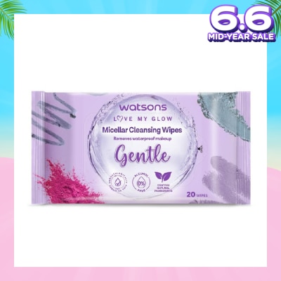 WATSONS Micellar Cleansing Wipes Gentle (Removes Waterproof Makeup, Dermatologically Tested, Alcohol Free) 20s