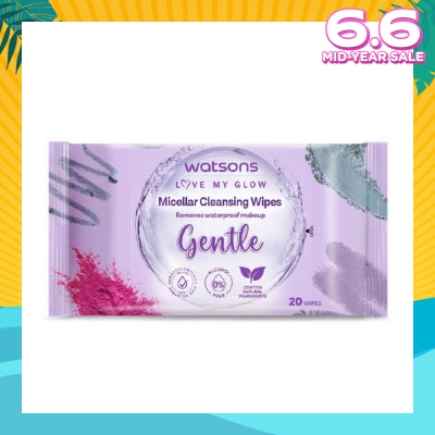 WATSONS Micellar Cleansing Wipes Gentle (Removes Waterproof Makeup, Dermatologically Tested, Alcohol Free) 20s