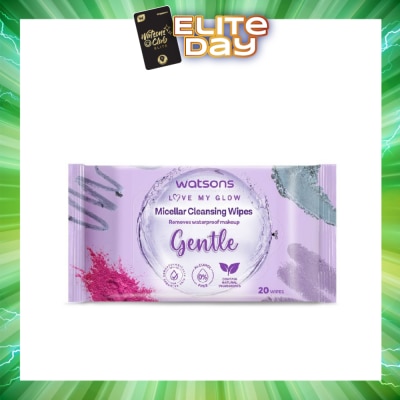 WATSONS - Micellar Cleansing Wipes Gentle (Removes Waterproof Makeup, Dermatologically Tested, Alcohol Free) 20s