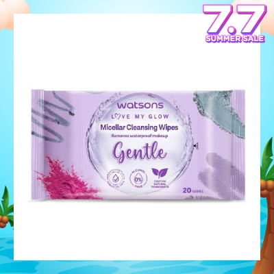 WATSONS Micellar Cleansing Wipes Gentle (Removes Waterproof Makeup, Dermatologically Tested, Alcohol Free) 20s