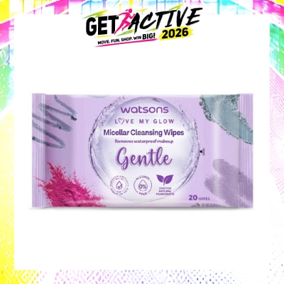 WATSONS - Micellar Cleansing Wipes Gentle (Removes Waterproof Makeup, Dermatologically Tested, Alcohol Free) 20s image