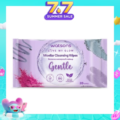 WATSONS - Micellar Cleansing Wipes Gentle (Removes Waterproof Makeup, Dermatologically Tested, Alcohol Free) 20s