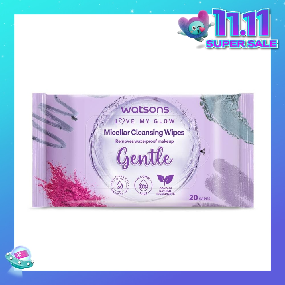 Micellar Cleansing Wipes Gentle (Removes Waterproof Makeup, Dermatologically Tested, Alcohol Free) 20s